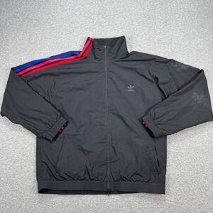 Adidas Track Jacket Size Large Black Adicolor 3D Trefoil Windbreaker Athletic